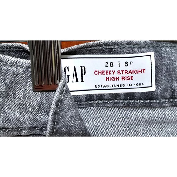 Gap Cheeky Straight‎ High Rise Grey Jeans 28 6P Raw Hem Womens Denim - Picture 7 of 7